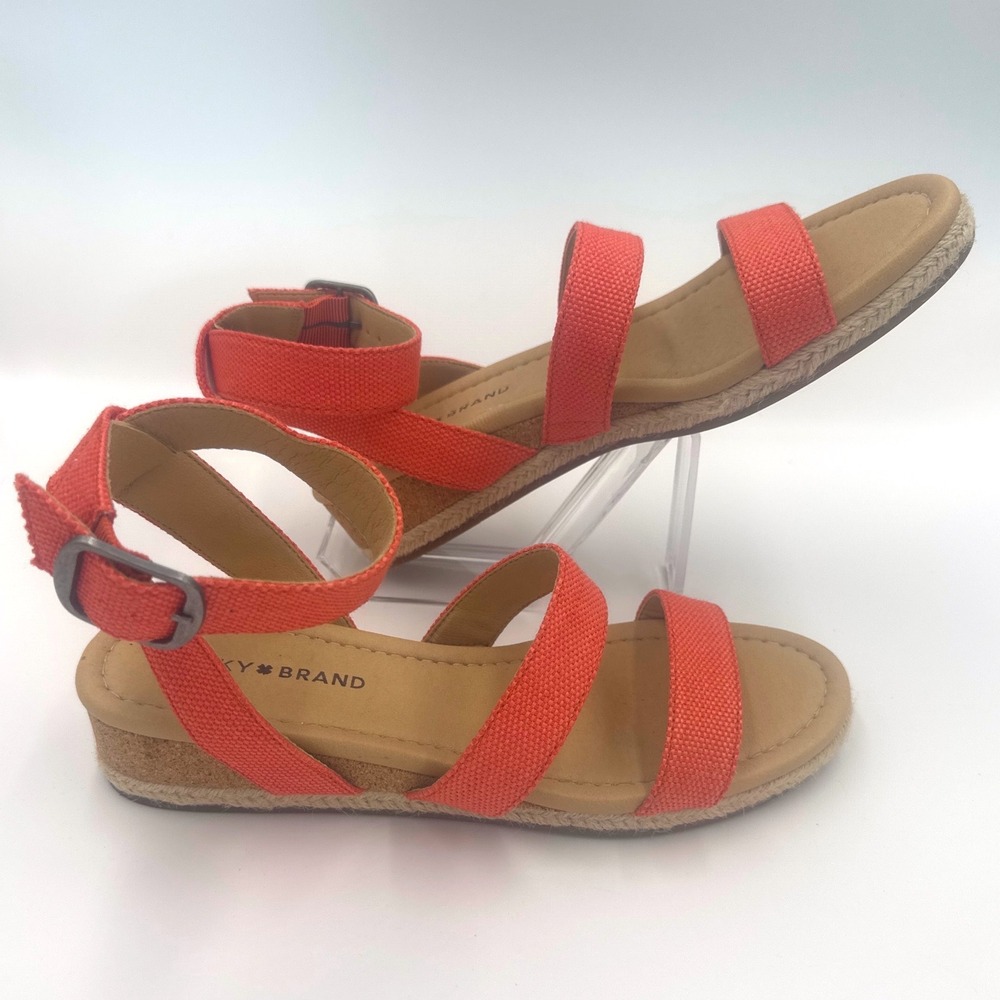 Lucky Brand‎ Wensdei Orange Espadrille Ankle Strap Wedge Sandals Womens 8.5 M